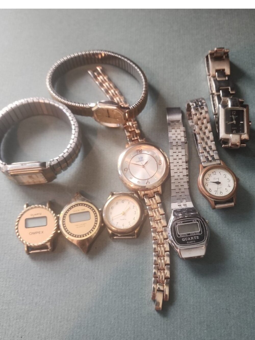 VTG Watch Lot of 8 Gold Silver Tone Ompex Quartz Digital Analog Parts Repair